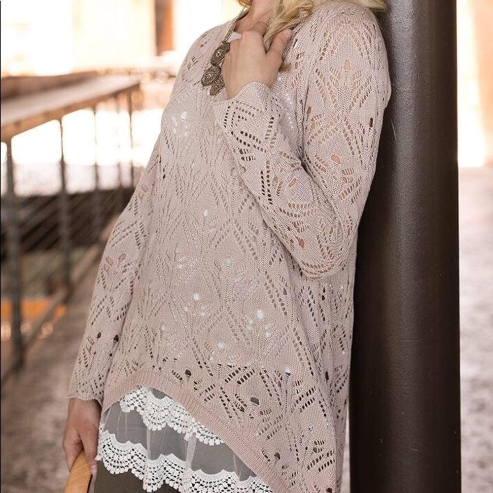 SOLD Pointelle tie-back sweater
